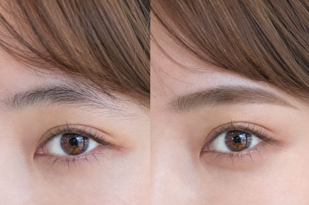 眉毛デザインのビフォーアフター：毛流れを活かしたふんわりナチュラル眉