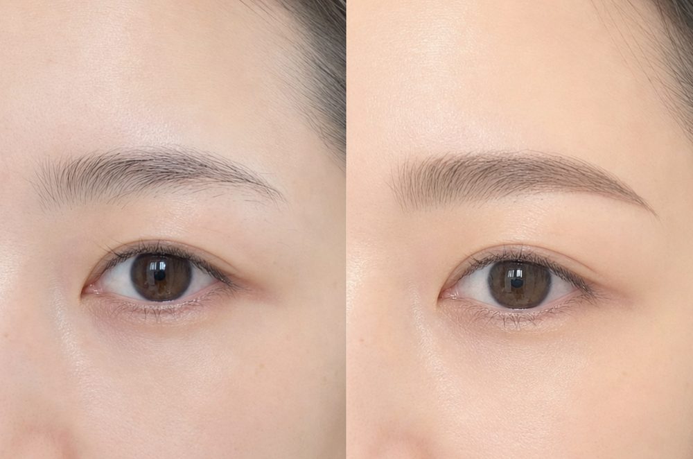 眉毛デザインのビフォーアフター：丸みを抑えて大人っぽい輪郭に